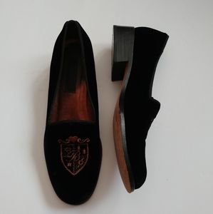 Brighton Black Felt Suede Embroidered Loafers 9